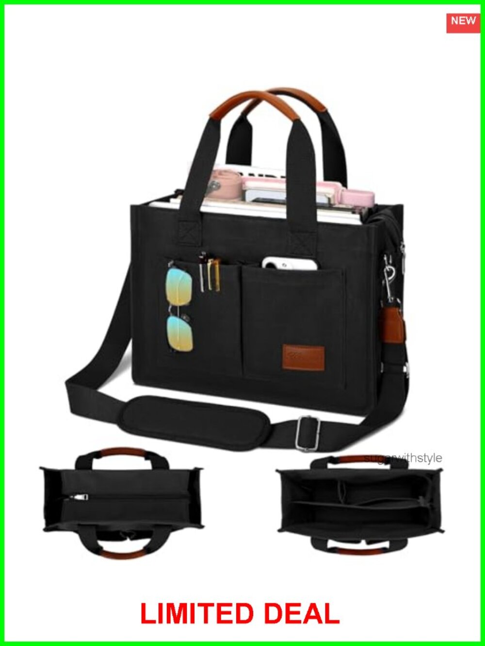Large Canvas Tote Bag with Zipper Compartments Crossbody Work Messenger Purse